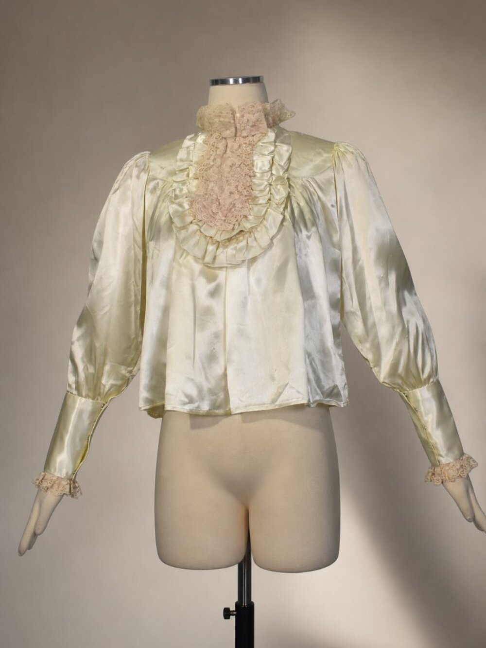 Vintage 70s Satin Blouse Top Ruffles Lace Illusions Show Costume XS